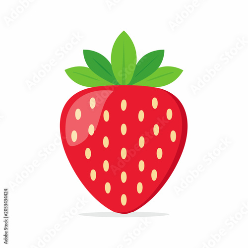 Vector illustration of a ripe red strawberry with green leaves