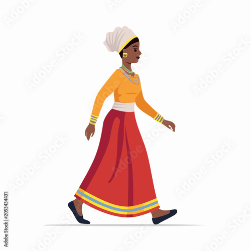 Woman in Traditional African Attire Walking
