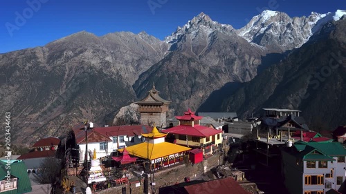 Kalpa Village Drone Shot Under Clear Blue Sky