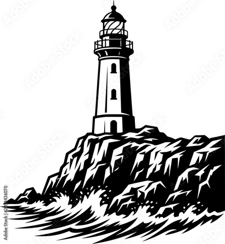 Lighthouse standing on a rocky cliff by the sea