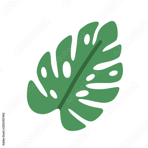 Large broad monstera leaf icon. Big tropical exotic green plant. Botanical de...