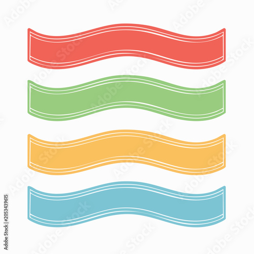 Set of Four Wavy Ribbon Banners in Pastel Colors