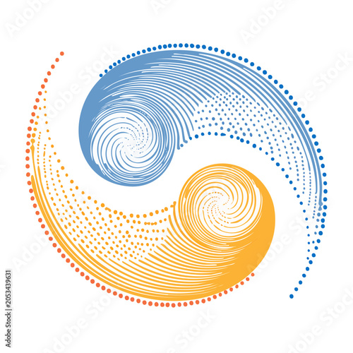 Minimalist yin yang symbol with dots and lines