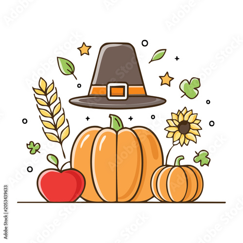Thanksgiving illustration with pumpkins and autumn elements
