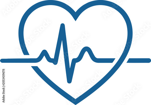 Heart shape with heartbeat line inside, medical icon isolated on transparent background