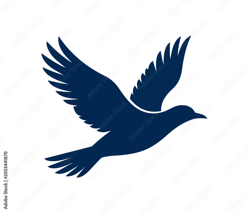 Obraz premium Silhouette of a dark blue bird in flight.
