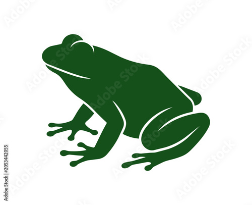 Green Frog Silhouette Illustration on White Background.