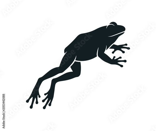 Silhouette of a leaping frog in mid-air.