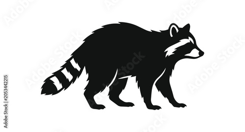 Silhouette of a Raccoon Standing Profile View.