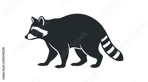 Silhouette of a Raccoon Walking with Distinctive Mask and Ringed Tail.