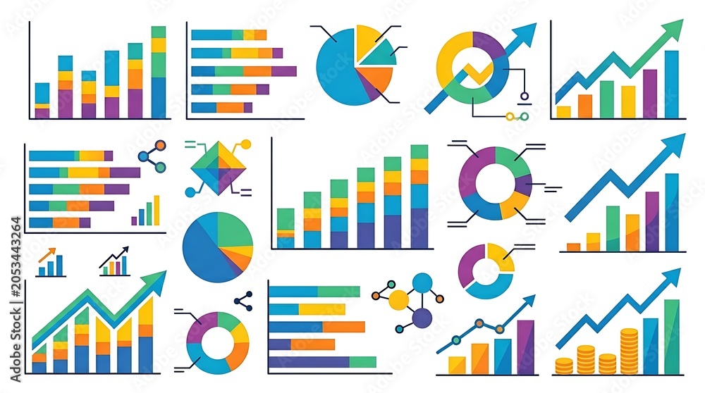 Obraz premium Colorful business data charts and graphs set illustration