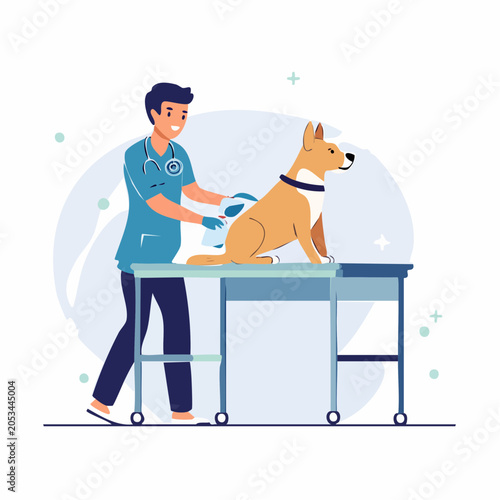 Veterinarian Examining Dog on Examination Table