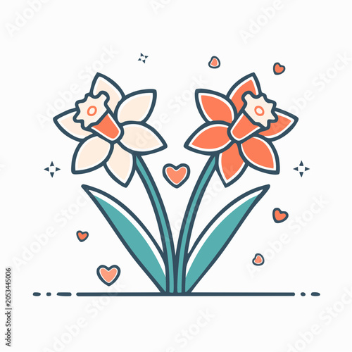 Two Daffodils with Hearts and Sparkles Icon