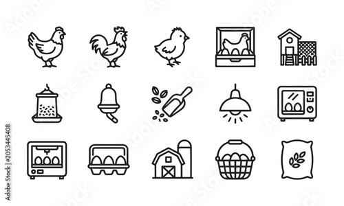 Obraz na plátně Chicken farming vector icons set poultry animals and farm equipment symbols