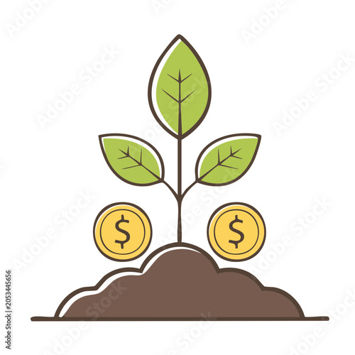 Money plant with coins growing from soil