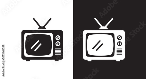 Retro Television Icons: Editable line icons. Vector illustration - Glyph and solid icon set - Icon vector