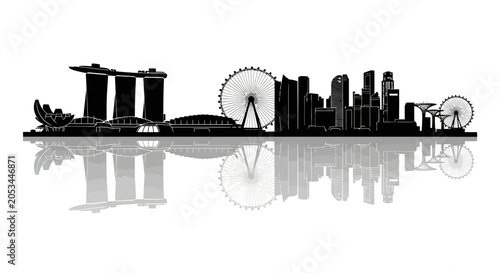 Photography Singapore Skyline Silhouette Reflection Black and White