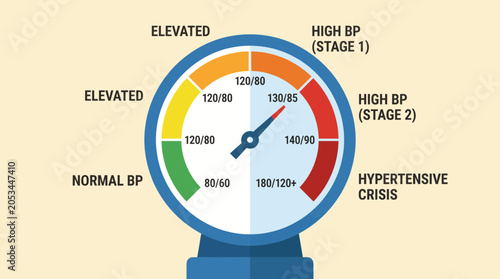 Foto Blood Pressure Measurement Gauge with Hypertension Zones