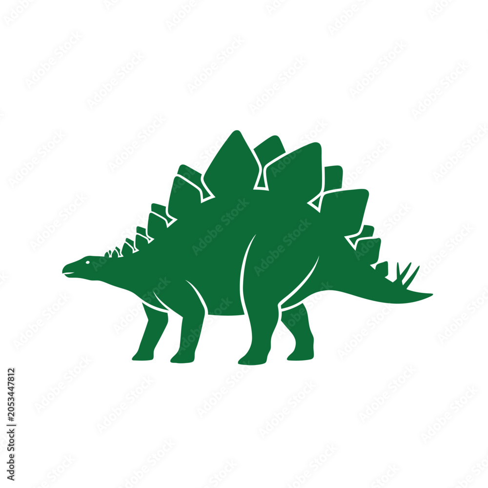 Fototapeta premium Green stegosaurus dinosaur silhouette vector illustration on white background