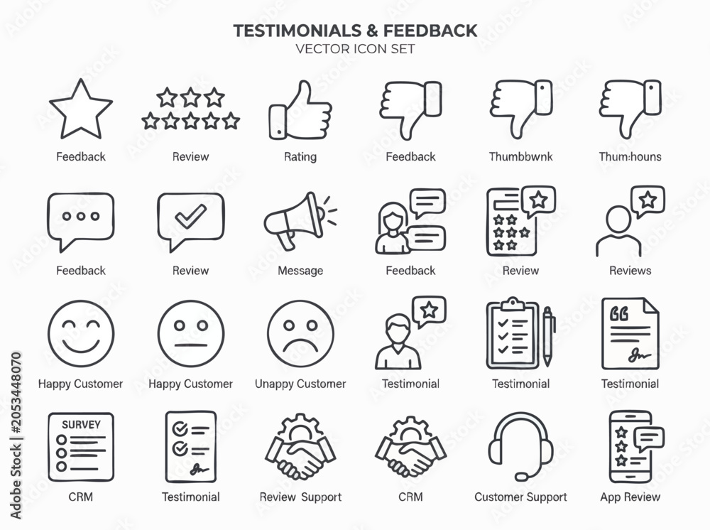 Fototapeta premium Customer feedback and testimonials icons set.