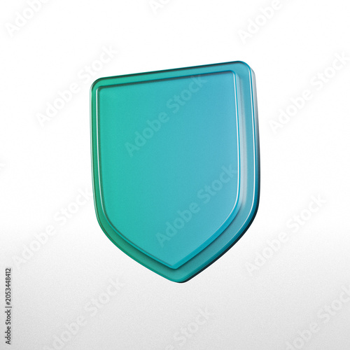Turquoise shield shape 3d rendering with subtle gradient and shadow