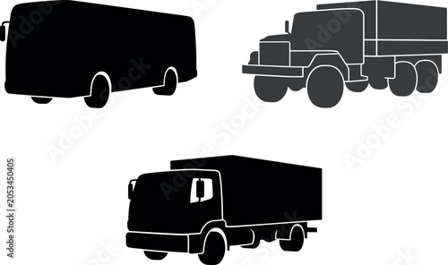 Photos Commercial Vehicle Silhouette Set Featuring Delivery Van Cargo Truck and Heavy T