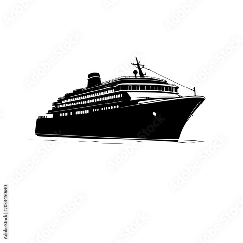 Foto Modern luxury cruise ship silhouette vector graphic, sleek ocean liner illustration for travel and tourism concepts, isolated on white background