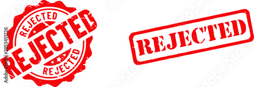 Fotografía Rejected stamps on white background, red ink seal and rectangular stamp, symbolizing denial or refusal in business or creative process