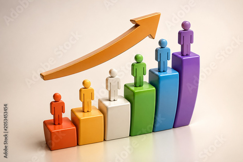 AI generated business growth concept featuring ascending figures colorful bars an upward arrow symbolizing career advancement leadership achievement success productivity progress