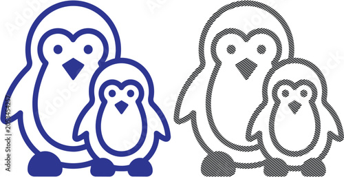 Foto Father and baby penguin icons in blue stroke and linear styles vector illustration