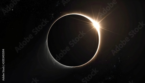 Solar Eclipse Fiery Ring over Dark Space