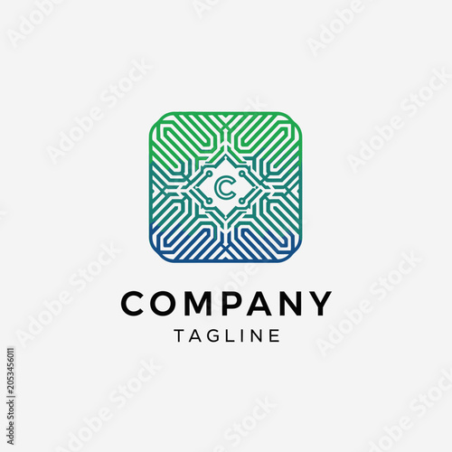 Digital circuit board logo with letter C center.