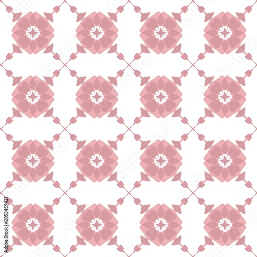 Pink Ornamental Floral Seamless Pattern with Decorative Geometric Motifs