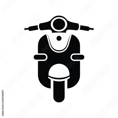 Black silhouette icon of motor scooter: Icon set - Minimalist, flat icon, outline, glyph, linear, clipart, sticker 