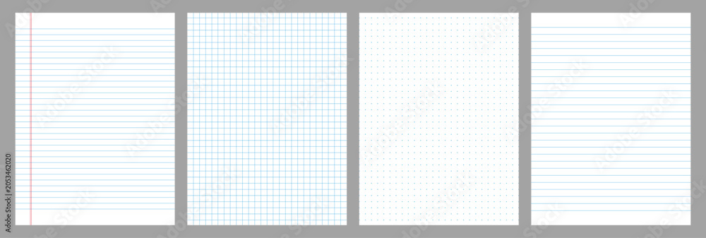 Wall Mural White A4 vector set of craft grid paper textures