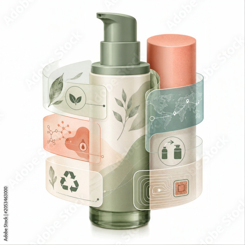 Refillable Cosmetic Bottle With Digital Product Passport And Eco Packaging Data