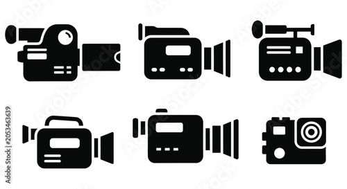 Konstfotografi Vintage Video Camera Icons Black Silhouette Set On White Background