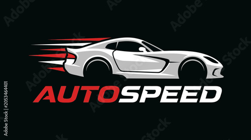 White Sports Car Speed Logo Design.