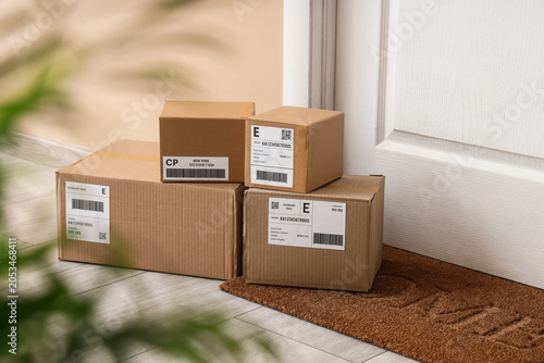 Cardboard delivery boxes on...