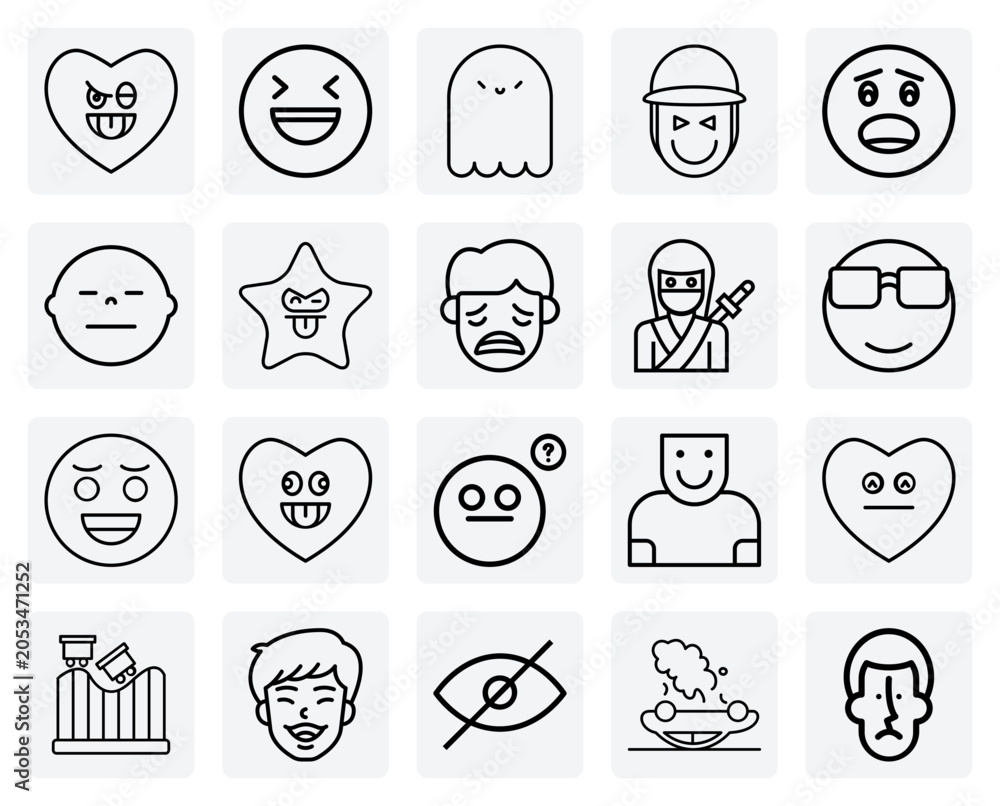 Fototapeta premium Digital Face Expressions And Social Media Reactions – Including Smile, Frown, And Sunglasses For Modern User Interface Projects