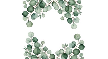 Watercolor Eucalyptus Leaves Border Frame Illustration for Wedding Invitations, Greeting Cards, and Stationery