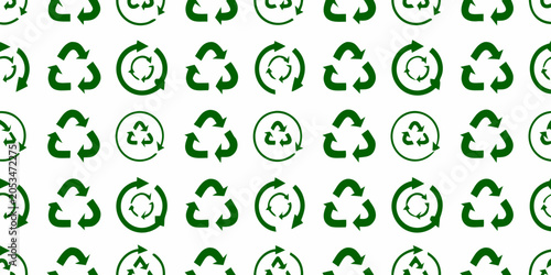 Recycling Symbols Green Circular Arrows Pattern On White Background