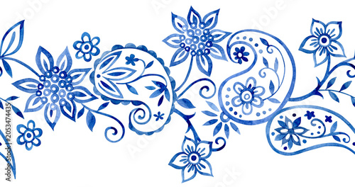 Obraz na plátně Seamless border of oriental floral and paisley ornaments