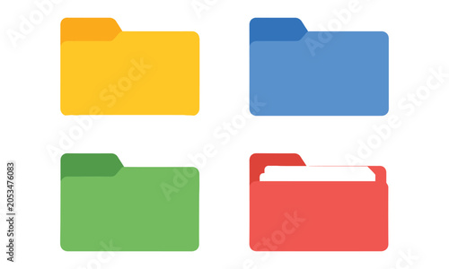 Set of colorful file folders for digital document organization and office data management tasks.