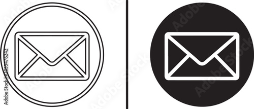Circular envelope icon outline and filled silhouette vector illustration.
