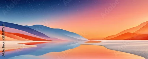 Panel kuchenny z motywem Abstract gradient landscape background with sunset mountains, water reflection and calm pastel sky
