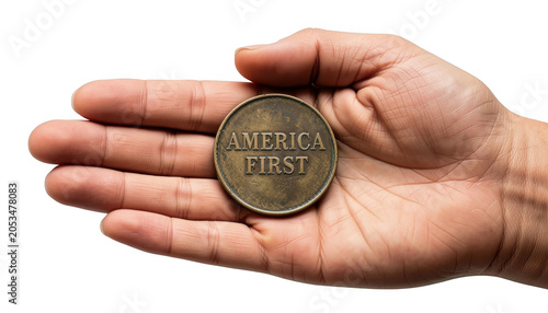 Hand Holding America First Coin Isolated