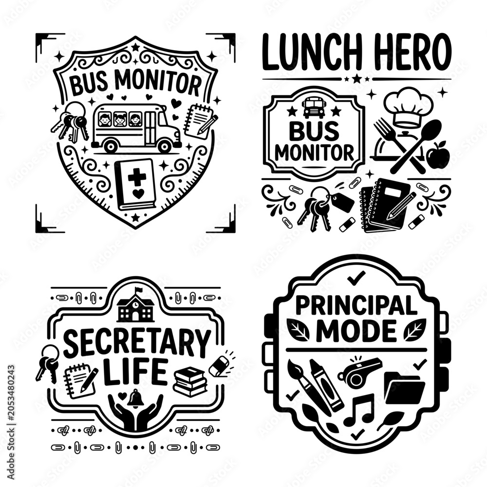 Fototapeta premium Bus Monitor Secretary and Principal Badge Set