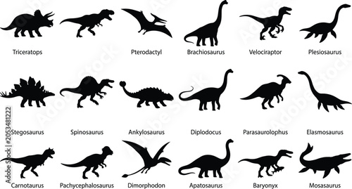 Bild auf Leinwand Prehistoric dinosaur and marine reptile silhouette vector illustrations featurin