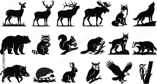 Φωτογραφία Wild animal silhouette vector illustrations featuring deer, bear, wolf, fox, eag